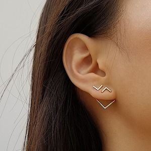 Gold Square Geometric Ear Jacket Earrings, Minimalist Interchangeable